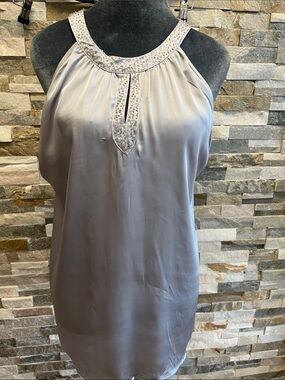 Violet & Claire Silver Halter Neck Embellished Blouse